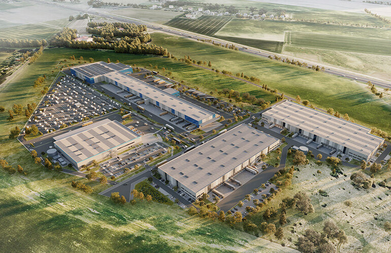 Konzept Artwork von dem neuen Rieck Gebäude von oben. von Nord