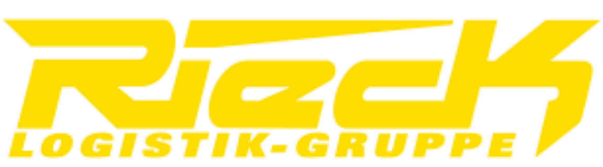 Gelbes Logo mit dem Schriftzug "Rieck Logistics" auf transparentem Hintergrund.