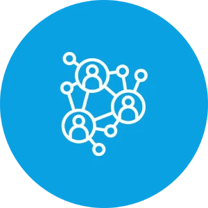 Netzwerk von verbundenen Personen auf blauem Hintergrund.