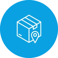 Package with location marker on blue background