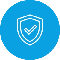 Blaues Symbol mit weißem Schild und Häkchen in der Mitte.