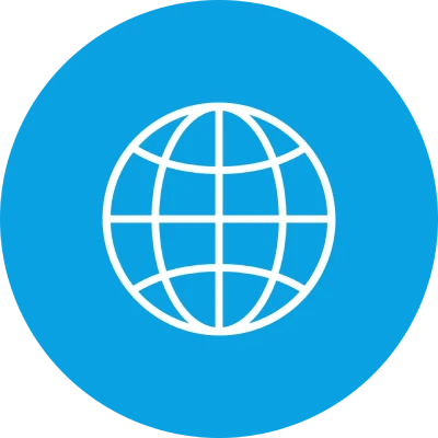 Weißes Globussymbol auf blauem Hintergrund